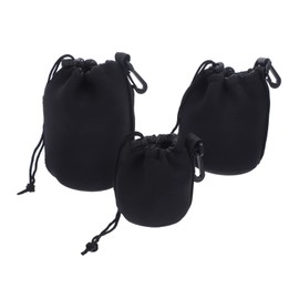 TEHAUX 3pcs Neoprene Camera Lens Storage Bags Drawstring Lens Protectors for Mirrorless DSLR Cameras Moisture Dirt Resistant Pouches Small Medium Large