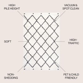 JONATHAN Y MOH410A-4 Cami Moroccan Style Diamond Shag Indoor Area-Rug Bohemian Contemporary Geometric Easy-Cleaning Bedroom Kitchen Living Room Non Shedding, 4 X 6, White/Black