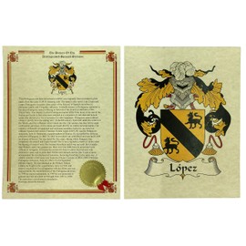 Lopez - Coat of Arms and Last Name History - 8.5x11 Print Combo Set