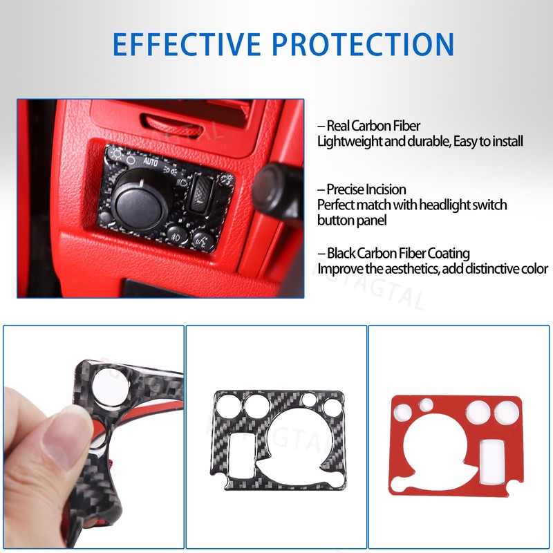Soft Carbon Fiber Headlight Switch Button Panel Trim Sticker Compatible