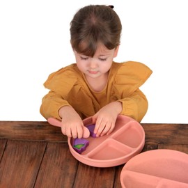 Nap Baby Plato de Silicón Grado Alimenticio, Adherible con Divisiones y Succión, Antiderrapante, Libre de BPA, Seguro para Microondas, Evita Derrames y Accidentes, Fácil de Limpiar - Palo Rosa