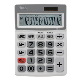 Ohm Electric KCL-114 12-Digit Calculator (Large LCD, Large Keys, 2 Power Supply, Tax Calculator Included, Gray)