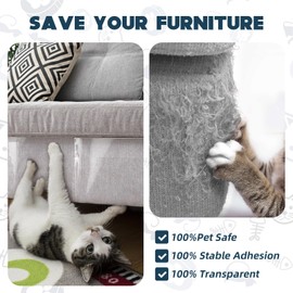 Anti Cat Scratch Furniture Protector-14 Pack Single Side Couch Protector from Cat Claws, Self-Adhesive Cat Tape for Furniture, Clear Cat Scratch Deterrent for Furniture Door Walls (14P+60 Pins)