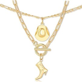 Cowboy Boot Necklace Cowgirl Jewelry Western Jewelry for Women Cowgirl Cowboy Necklace Cowgirl Necklace for Women Gold Layered Necklace Rodeo Necklace Jewelry for Girls (Gold, One size)