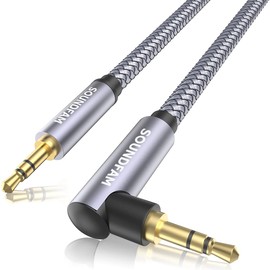 SOUNDFAM AUX Cable, 90° 3.5mm Audio Cable 3 Pole/TRS 3.5mm Stereo Mini Plug Male to Male Hi-Fi Sound Quality Stereo Audio Cable for Headphones, Speakers, Acoustics, Cars, etc. - Gray (1M)
