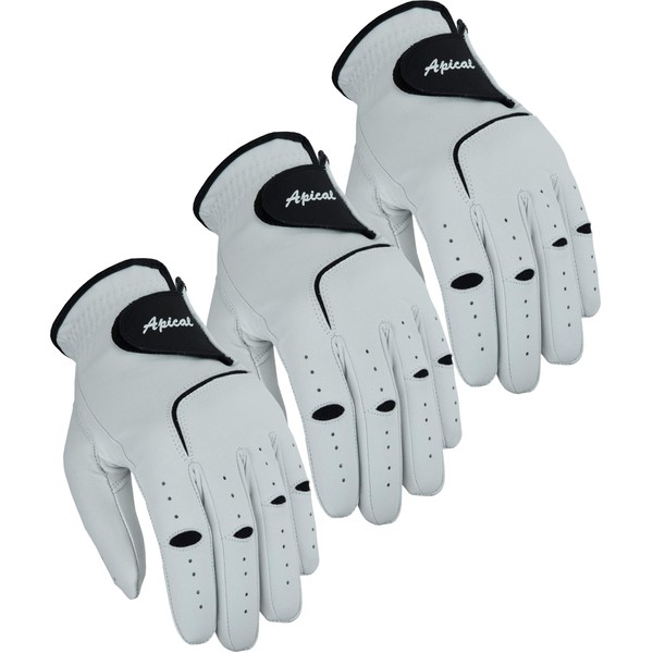 Apical Premium Leather Golf Glove Stable Grip Mens Golf Gloves Durable Value Pack (Pack of 3) Genuine Cabretta Leather Golf Gloves Men Left Hand (Regular Sizes) (X-Large, Left Handed)