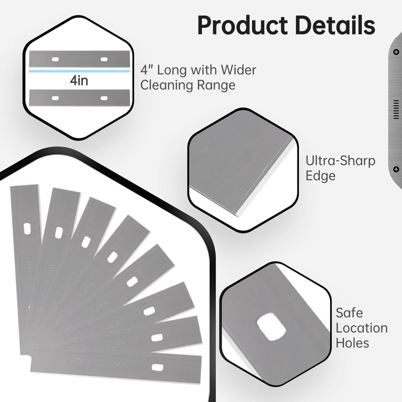 4" Scraper Blades, 100 Pcs Replacement Scraper Razor Blades, Ultra-sharp