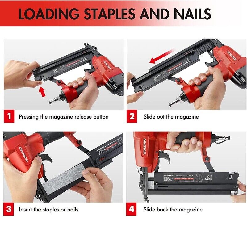 WORKPRO 18 GA 2-in-1 Pneumatic Nail Gun Brad Nailer Crown