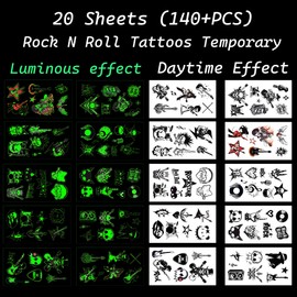 20 Sheets Rock N Roll Temporary Tattoos, Rock Party Favors Supplies Birthday Decorations Tattoo Stickers for Kids Boys Girls Gifts Goodie Bags Fillers Prizes Rewards