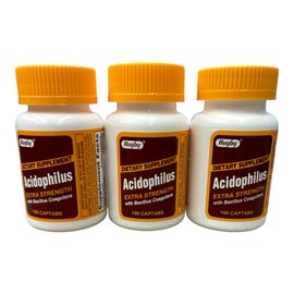 [3 PACK] Rugby® Acidophilus Extra Strength with Bacillus Coagulans (100 Captabs)