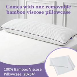 HOMELAB Cooling Adjustable Body Pillow (20x54) with White Bamboo Viscose Pillowcase Bundle, Full Body Support for Side Sleepers, Back, Hip & Knee Comfort, Shredded Memory Foam & Washable Cover