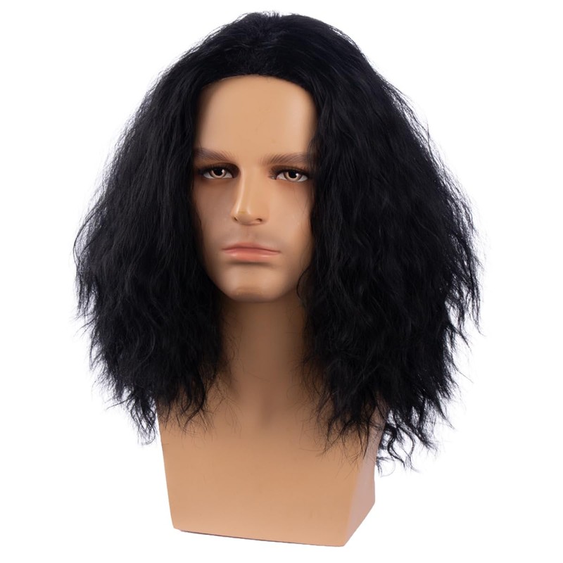 Long Black Male Wig Black Curly Wavy Wigs for Mens