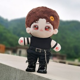 niannyyhouse 7.9 inches (20 cm) Cotton Doll Clothes Black Vest Trousers Belt Accessories Plush Clothes Change