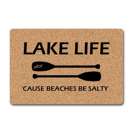MjiejieM Funny Doormats Lake Life Cause Beaches Be Salty Welcome Mat for Entrance Way Rubber Back for Front Door Indoor Outdoor Cute Rugs 23.6"(L) x 15.7"(W)