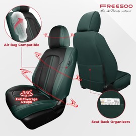 FREESOO Leather Car Seat Covers Full Set, Green Black Waterproof Seat Covers for Cars Trucks SUV, Luxury Front Car Seat Covers and Back Seats, Carseat Protector Car Seat Cover Fit for Most Vehicles