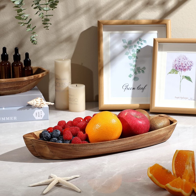 CAMLOT Lucky Boat Serving Tray, Acacia Solid Wood Interesting Shape
