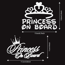 TOMALL 2pcs Princess On Board Stickers for Car Window Vinyl Waterproof Self-Adhesive Princess Crown Decals for Car Truck Bumper Trunk Decoration (White)