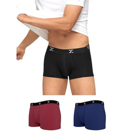XYXX Men's Ace Micromodal Regular Fit Solid Antimicrobial Swimming Trunks with No Marks at Waistband (Pack of 3), Twilight blue + rio red + black