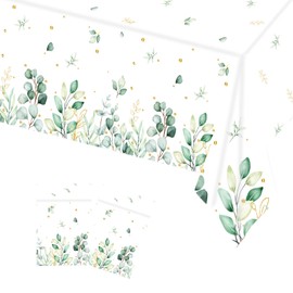 2Pcs Sage Green Party Tablecloth,137*274 Sage Green Party Decorations Eucalyptus Leaf Table Cloth Plastic Table Cover for Birthday Baby Shower Bridal Shower Wedding Engagement Baptism Party Supplies