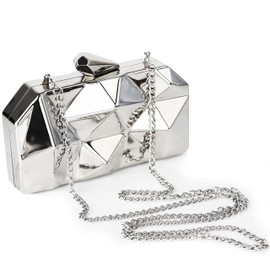 Milisente Women's Metal Clutch Bag Shoulder Evening Bag for Wedding Party Small(Silver)