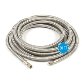 Refrigerator Icemaker Hose (20 FT) - Universal Fit to ALL Refrigerator Brands - Icemaker Water Supply Line - ¼” x ¼” Connections - SS Refrigerator Supply Hose for Ice & Water