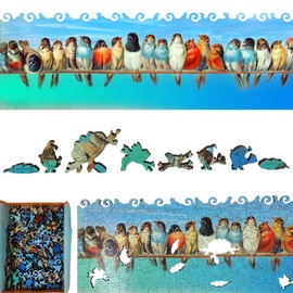 Wooden Jigsaw Puzzle for Adults - Uniquely Shaped Pieces - Made in The USA by FoxSmartBox - 215 Pieces - A Perch of Birds
