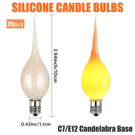 Roowest 20 Pieces Silicone Dipped Candle Light Bulbs Decorative 5w Gold Glowing Candle Light Bulbs Replacement Rustic Chandelier for Window