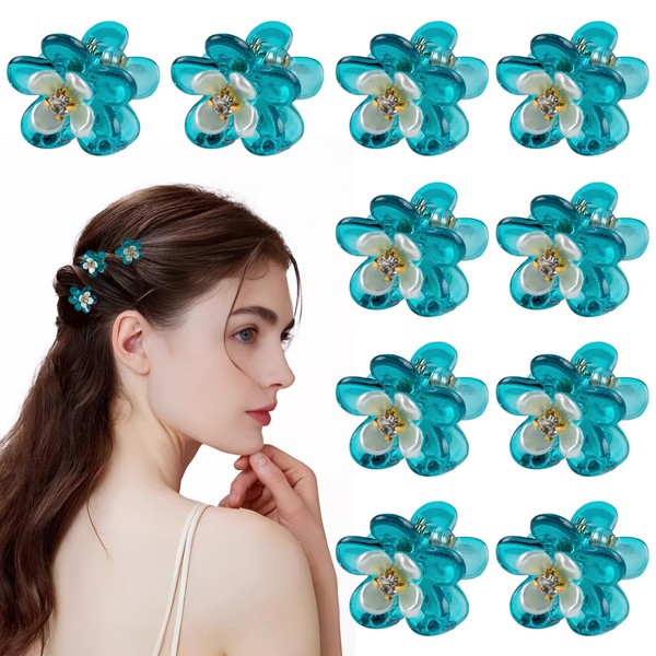 Dalababa 10 Stück kleine Blumen-Haarspangen für Mädchen, Mini-Haarklammern, Haar-Accessoires für Fotos, Alltag, Party, Hochzeit – Seeblau
