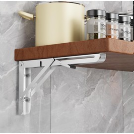 TAIMIKO 10 Inch Folding Shelf Brackets 2 Pack，Stainless Steel Shelf Supports, for Heavy Duty Collapsible DIY Workbench Wall Mounted Table Shelf (50kg Capacity)