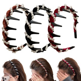 satasiam 3 Pack Vintage High Cranium Artificial Pearl Hairband, New Elegant Pearls Headbands for Women Girls, Decorative Hair Bands Fashion Hair Accessories Gifts