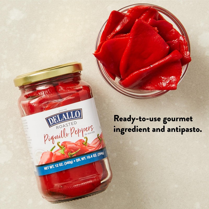 DeLallo Roasted Piquillo Peppers, 12 oz. Jar, (12 Pack), All