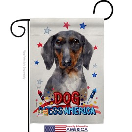 Breeze Decor Patriotic Black Tan Dachshund Garden Flag Set with Stand Animals Dog Puppy Spoiled Paw Canine Fur Pet Nature Farm Animal Creature Small Gift Yard House Banner Made in USA 13 X 18.5