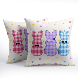 Easter Pillow Covers 18x18 Set of 2 Easter Colorful Bunny Rabbit Holiday Decorative Throw Pillows Cover Easter Decorations Pillowcase Linen Square Cushion Cover for Home Couch Bed Sofa Livingroom