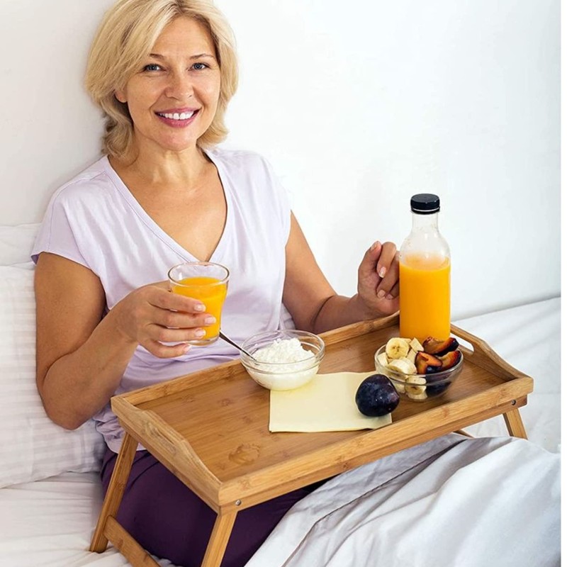 Home-It Bed Table Tray with Folding Legs - Bamboo Breakfast
