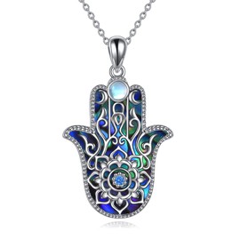 VONALA Hamsa Hand Necklace for Women Hand of Fatima Necklace Pendant with Abalone Shell, Good Luck Amulet Jewellery Gifts for Women Mom Sister Birthday
