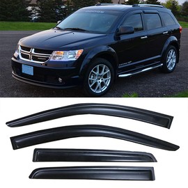 Puermto Side Window Wind Vent Deflector, 4pcs Outside Mount Style Tape-On Nice Rain Guards Set, Window Visor fit for 2008-2020 Dodge Journey 94072
