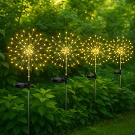 Lanthium 2 Pack Garden Decoration Solar Outdoor Light with 300 LEDs, Waterproof Solar Firework Lights 8 Lighting Modes, Suitable for Outdoor, Yard, Pathway ， Landscape Decoration （Warm White）