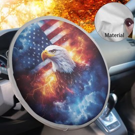 JOAIFO USA Flag Steering Wheel Sunshade, Car Interior Decor, Bald Eagle Car Steering Wheel Sun Shade Cover Patriotic Decor Removable Automotive Accessories for Truck SUV Sedan Van