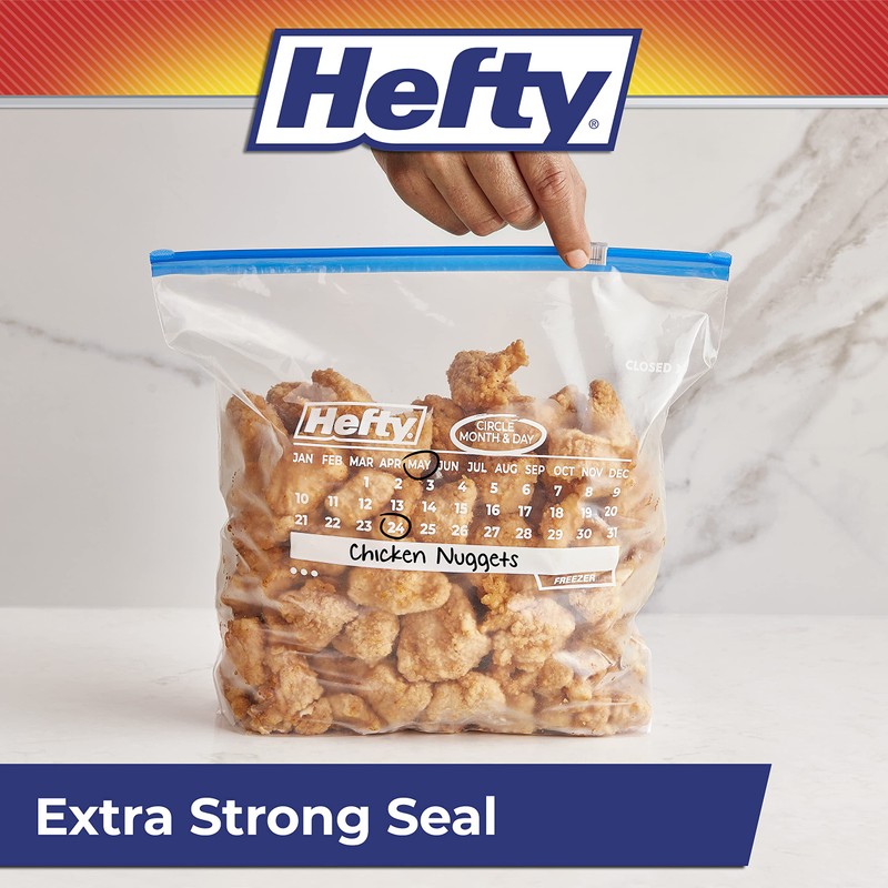 Hefty Calendar Slider Gallon Freezer Bags, 1 Gallon Size Slider