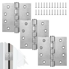 Cskunxia 3Pcs Stainless Steel Silver Door Hinges, 4 x 4 Inch Door Hinge with Ball Bearing, Heavy Duty Door Hardware, Door Hinges with Square Corners