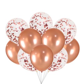 Gleemix Balloons Rose Gold Set, 10 Pieces Rose Gold Balloons Confetti Balloons Birthday Decoration, Party Decoration Balloons Pink Birthday Girls, Rose Gold Metallic Helium for Balloons Wedding