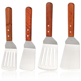 Pumtus 4 Pack Metal Spatulas Set, Stainless Steel Griddle Spatula & Slotted Spatula, Full Tang Wooden Handle Hamburger Turner, Fish Spatula Turner, Flat Top Grill Spatula for Cooking, BBQ (2 Size)