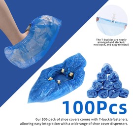 100 Pack of Disposable Shoe Covers for Indoors with T-buckle, Non-Slip Shoe Booties Covers for Automatic Shoe Dispensers, Can Be Used in Laboratories, Homes, Stores, and Other Public Places