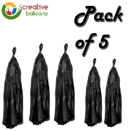 Tissue Paper Tassels Crepe Paper Streamers 25cm x 35cm Garland Bunting Black Crepe Paper Craft Tassel for Baby Bridal Shower Birthday Party Hanging Decorations 5pcs