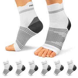 PAPLUS Plantar Fasciitis Sock (6 Pairs) for Men and Women, Compression Foot Sleeves with Arch and Ankle Support (White, Large)