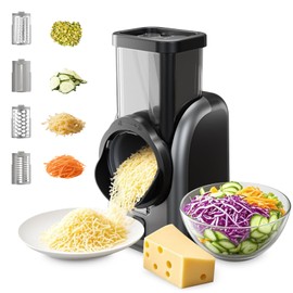 Electric Cheese Grater, Rotary Vegetable Slicer with 4 Interchangeable Drum Blades, Multifunctional Cheese Chopper Shredder for Kitchen Potato Veggie Salad Fruit etc