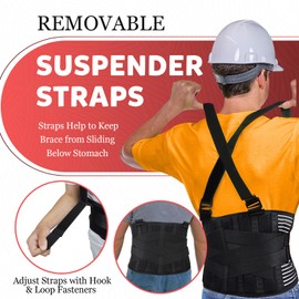 QIBODA Plus Size 2XL/3XL Work Back Brace with 2 Removable Suspender Straps, Back Posture Corrector for Heavy Lifting Safety Protector, Back Support Belt for Men Women in Construction, Warehouse Jobs