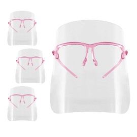 TCP Global Salon World Safety Face Shields with Pink Glasses Frames (Pack of 4) - Ultra Clear Protective Full Face Shields to Protect Eyes, Nose, Mouth - Anti-Fog PET Plastic, Goggles