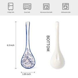 Selamica Ceramic Asian Soup Spoons Set of 6, Ceramic Chinese Soup Spoon, 6.3 Inch Ramen Spoons, Japanese Soup Spoons for Cereal Stews Noodles, Vintage Blue