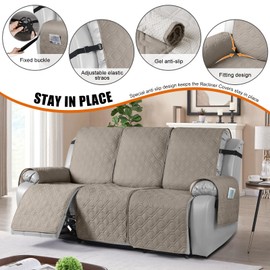 VANSOFY Waterproof Recliner Couch Covers, Sofa Covers 1-Piece Washable Reclining Sofa Cover Non-Slip Furniture Protector with Elastic Straps Pocket for Dogs, Pets(Khaki,3 Seater)